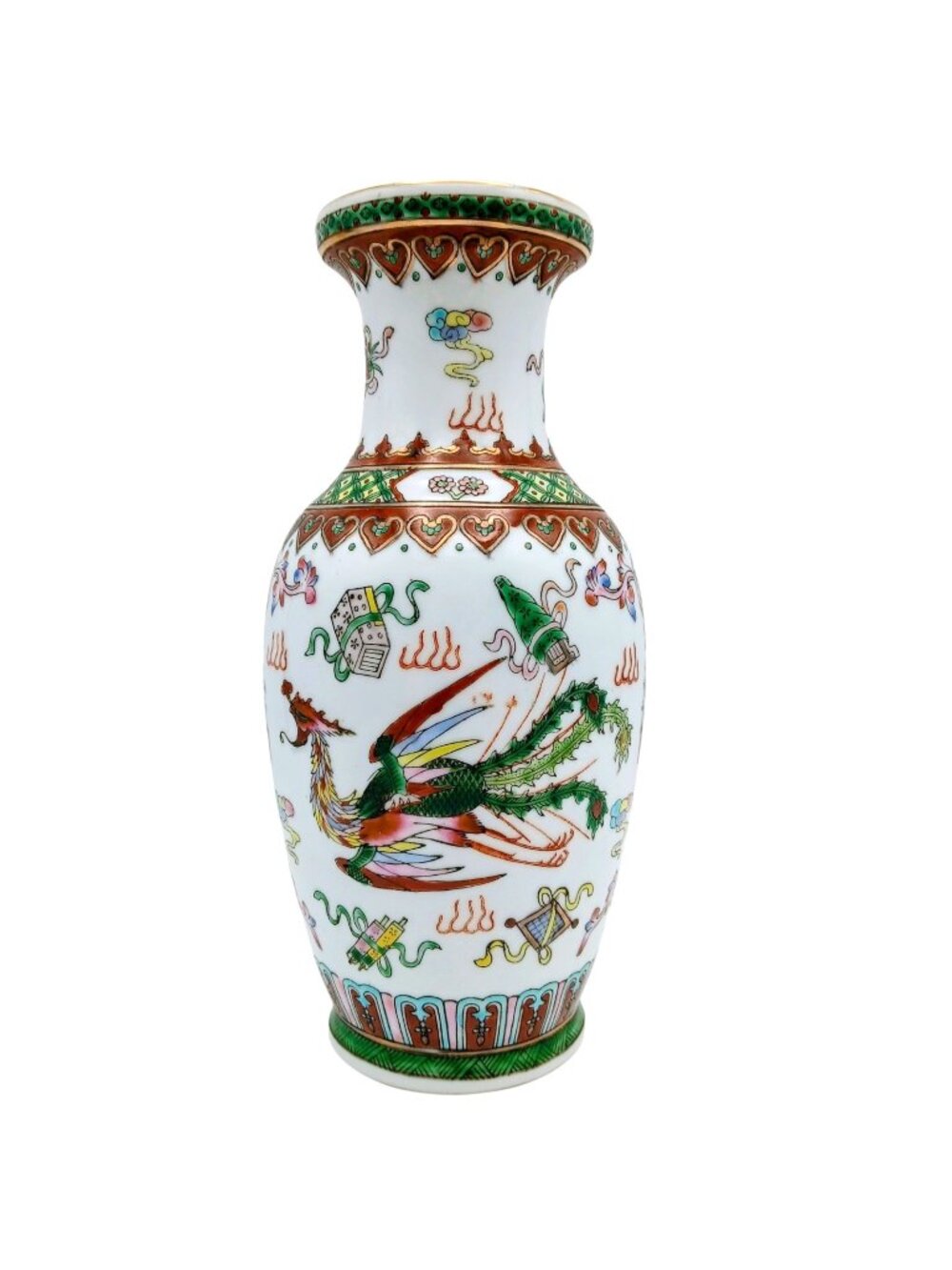 Chinese Green Dragon Vase Hand Painted Porcelain Gilt 8.5 in Qianlong mark